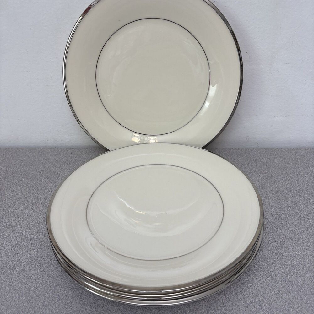 Lenox Solitaire Ivory With Platinum 10-1/2" Dinner Plates, Set Of 7, EUC